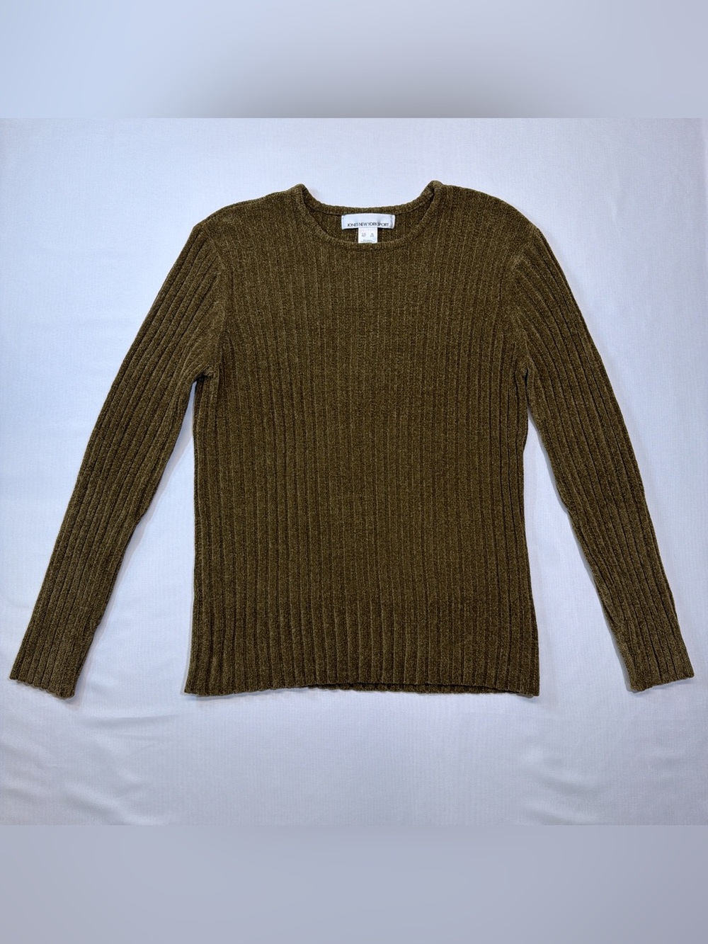Jones New York Sport Women's Olive Ribbed Crewneck Sweater Size XL